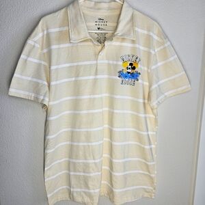 Disney Mickey Mouse Polo‎ Shirt Size L Beige White Stripe